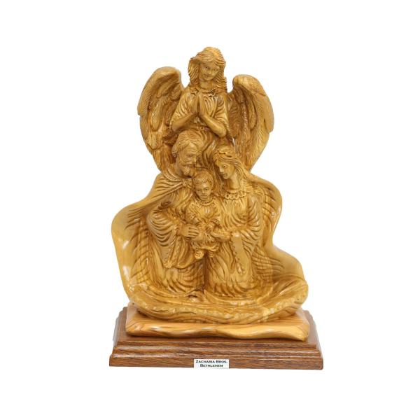 Olive Wood Holy Family with Praying Angel
