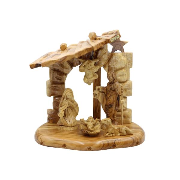Olive Wood Nativity Stable with Star