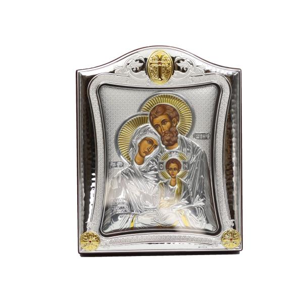 Large Silver-Plated Holy Family Icon