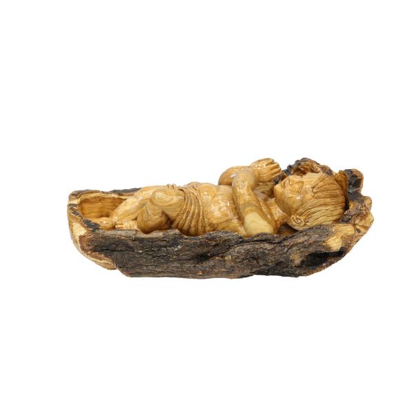 Olive Wood Baby Jesus in Bark-Edged Manger