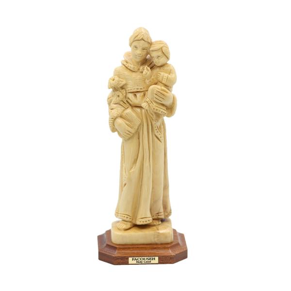 Olive Wood Robed Friar Holding Child Statue