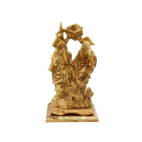 Olive Wood Holy Trinity Sculpture with Cherubs