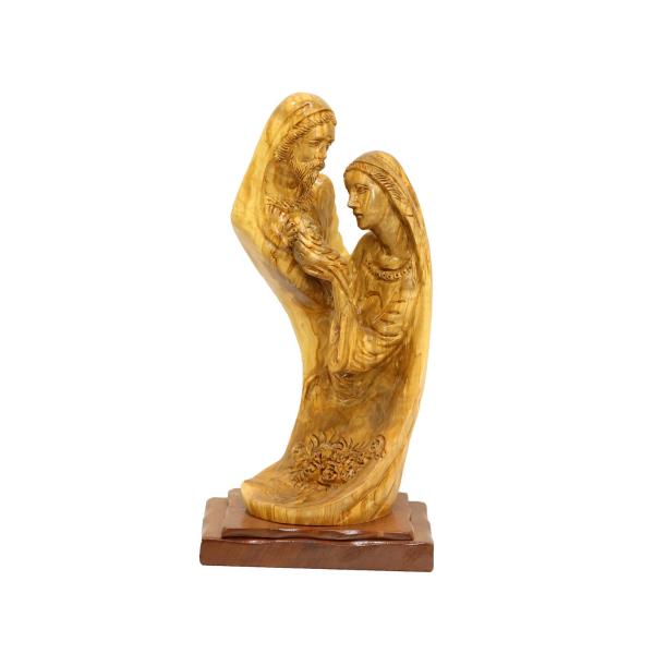 Olive Wood Holy Family Sculpture with Infant Jesus