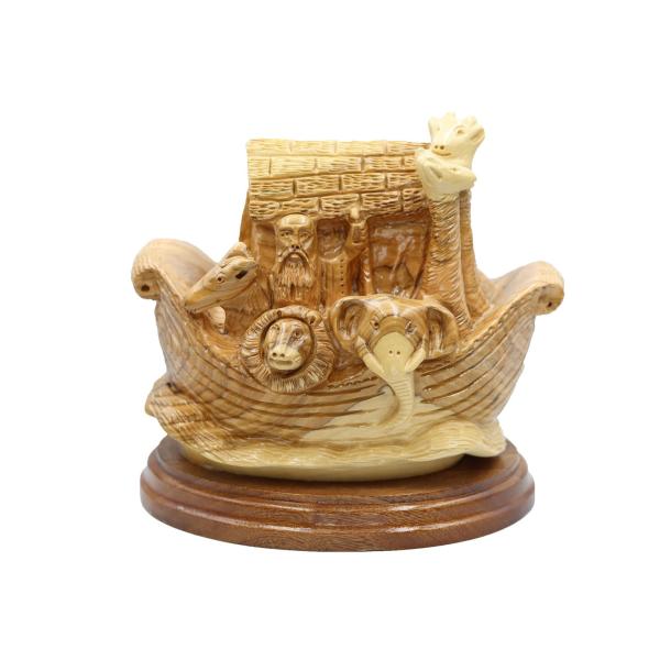 Olive Wood Noahs Ark with Elephant and Lion