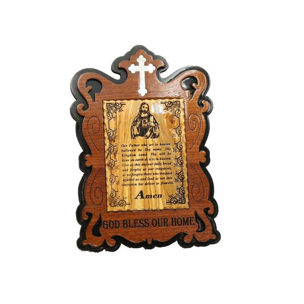 Olive Wood Lord's Prayer Plaque with Sacred Heart