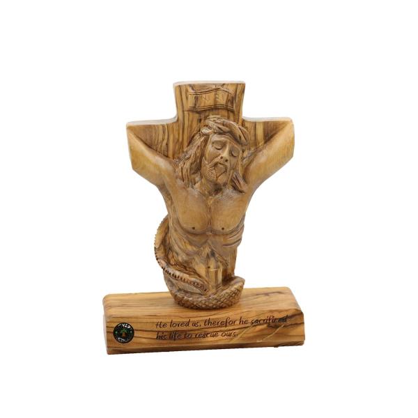 Olive Wood Crucified Christ Cross with Inscription