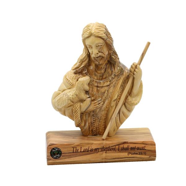 Olive Wood Good Shepherd Bust with Psalm Base