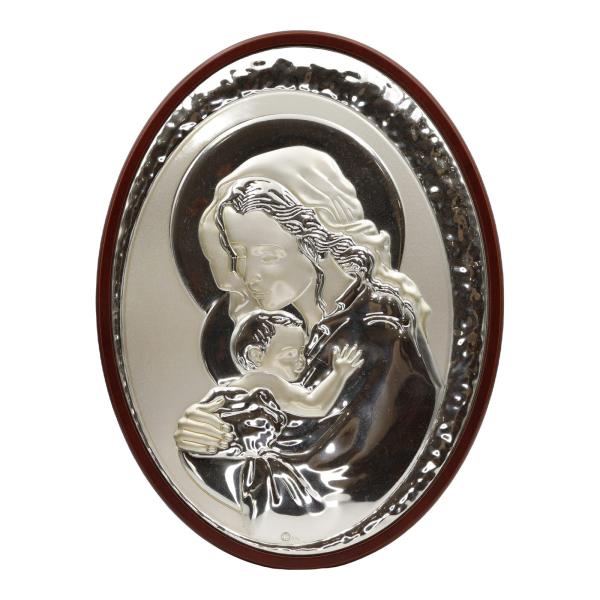 Oval Silver-Plated Madonna and Child Plaque
