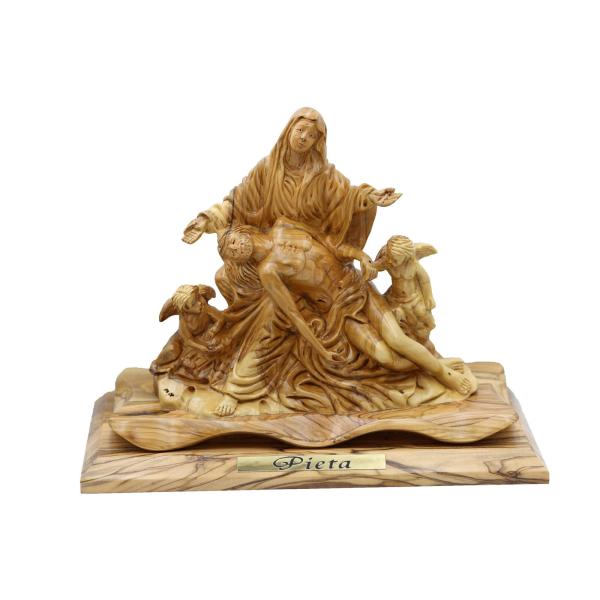 Olive Wood Pieta with Two Angels