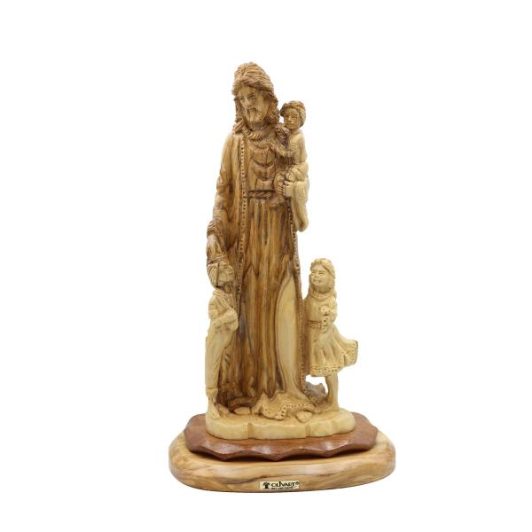 Olive Wood Jesus the Good Shepherd with Children