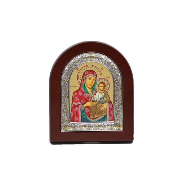 Silver-Framed Virgin and Child Colour Icon