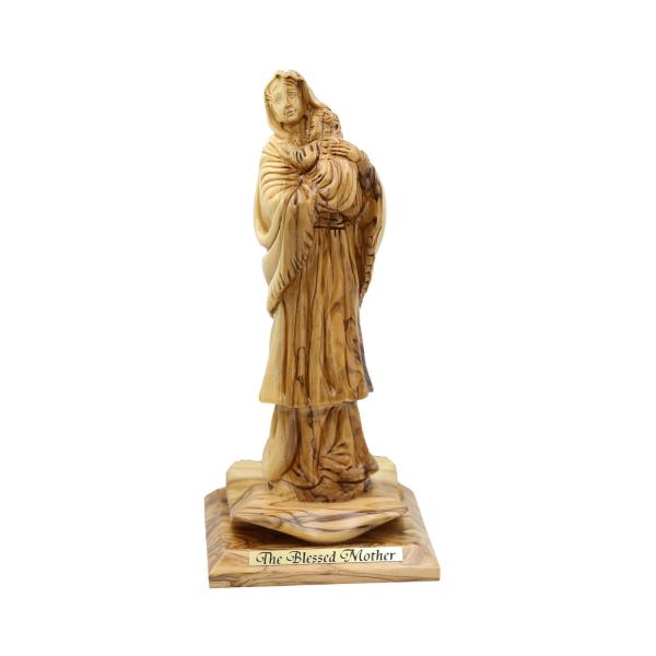 Olive Wood Blessed Mother Holding Child Statue