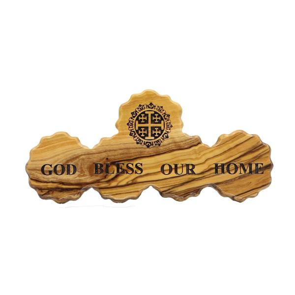 Olive Wood God Bless Our Home Wall Plaque