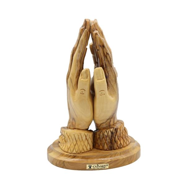 Large Olive Wood Praying Hands on Oval Base