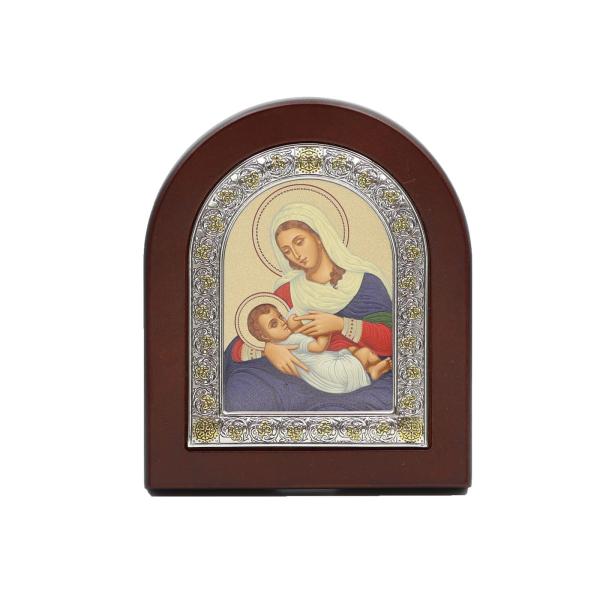 Silver-Framed Madonna Nursing the Child Icon