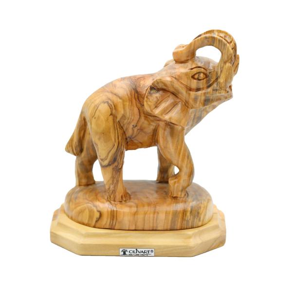 Olive Wood Elephant with Raised Trunk