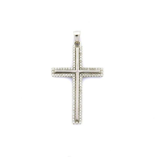 Sterling Silver Latin Cross Pendant with Cubic Zirconia (Style 4)