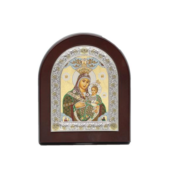 Silver-Framed Crowned Virgin and Child Icon