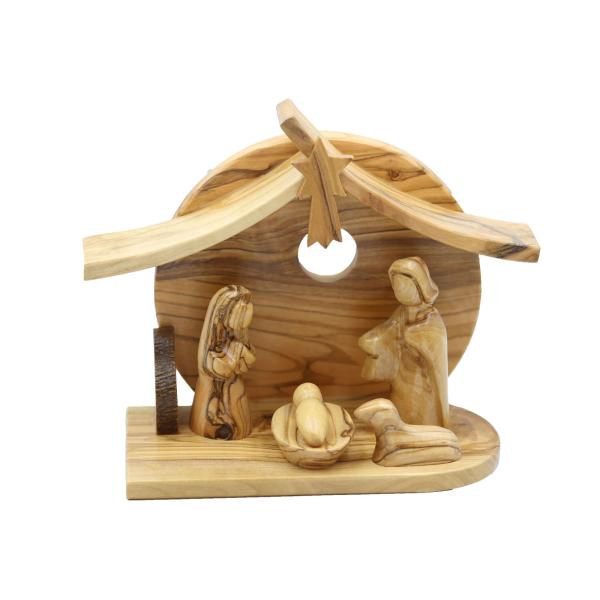 Olive Wood Nativity Stable with Star Cutout
