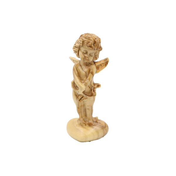 Olive Wood Standing Cherub Angel on Heart Base