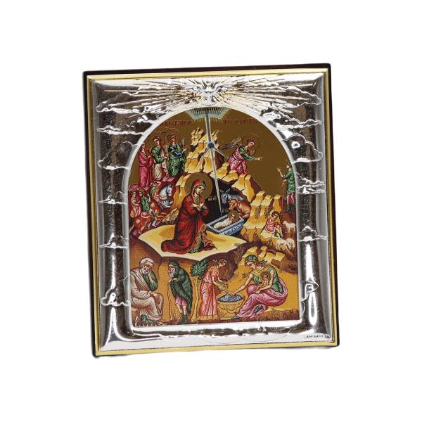 Silver-Plated Nativity Icon with Gold Ground