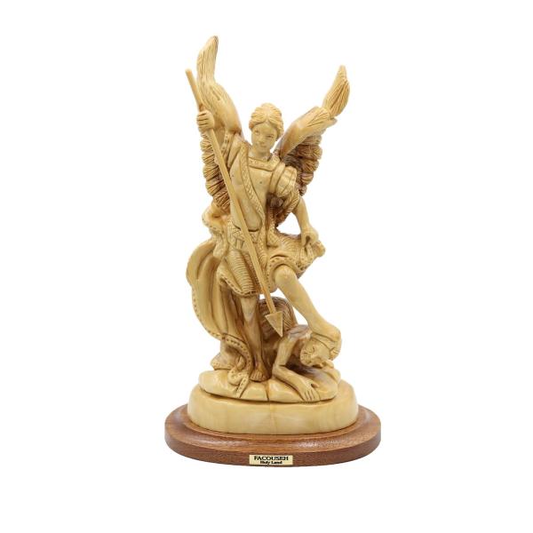 Olive Wood Archangel with Spear and Dragon