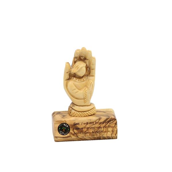 Olive Wood Hand Holding Child Sculpture