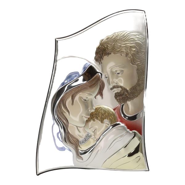 Coloured Silver-Plated Holy Family Standing Panel