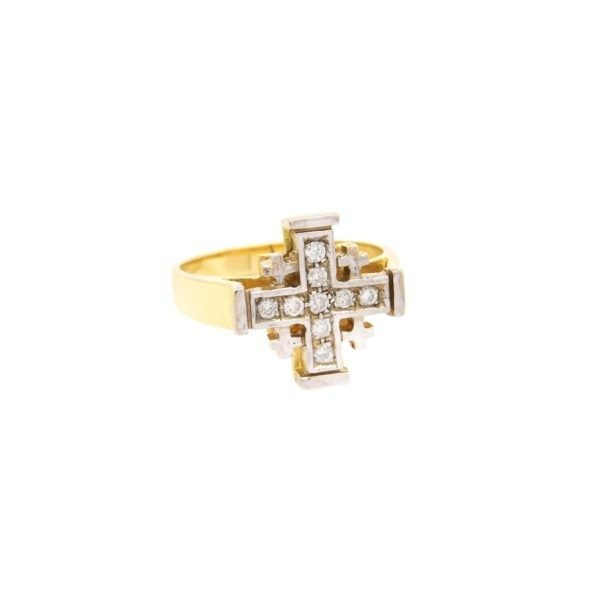 14K Yellow Gold Jerusalem Cross Ring with 0.15 ct Diamonds