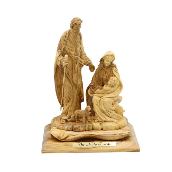 Olive Wood Holy Family Group with Lamb