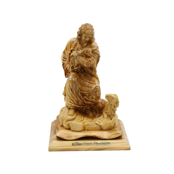 Olive Wood Good Shepherd with Lambs