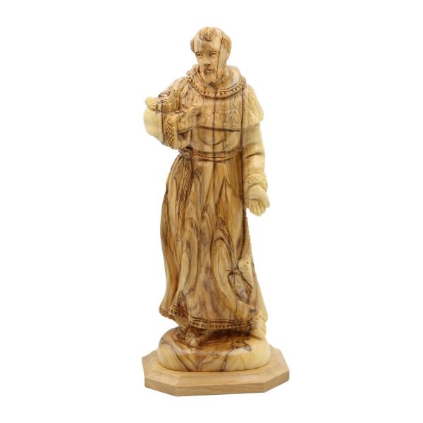 Olive Wood Saint Francis Holding Birds Figure