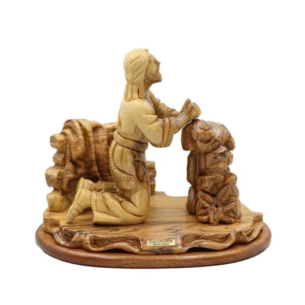 Olive Wood Jesus Praying in Gethsemane Sculpture