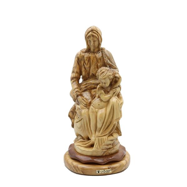Olive Wood Seated Madonna and Child Statue