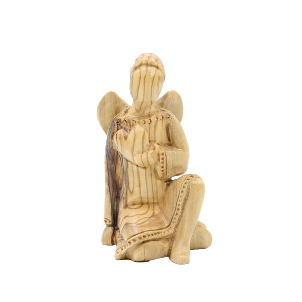 Olive Wood Kneeling Angel Playing Instrument