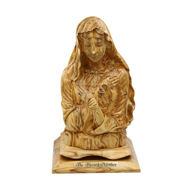 Olive Wood Blessed Mother Bust with Infant