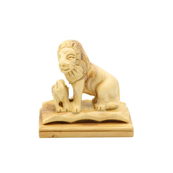 Olive Wood Seated Lion with Lamb