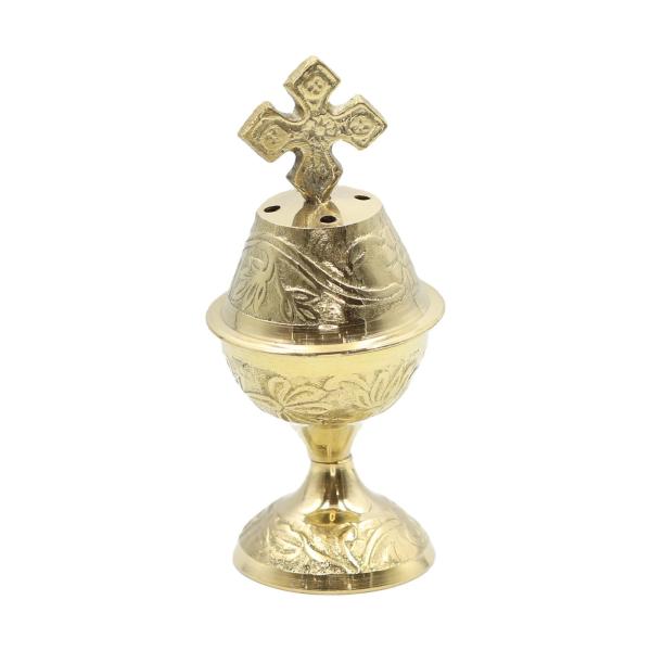 Small Brass Incense Burner with Cross Finial