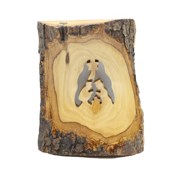 Olive Wood Bark Block with Cut-Out Nativity