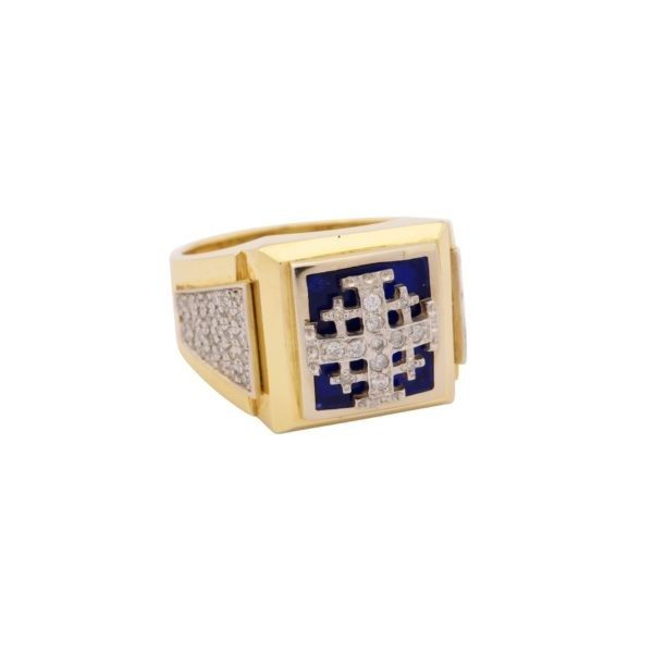 14K Yellow Gold Jerusalem Cross Ring with 0.54 ct Diamonds
