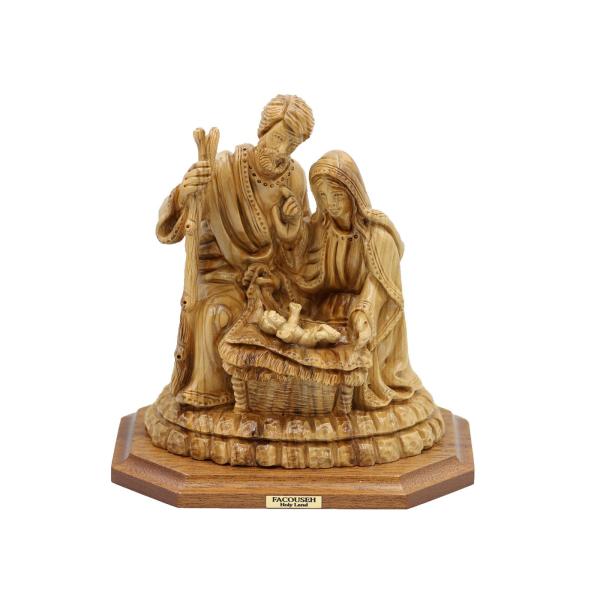 Olive Wood Holy Family with Woven Manger