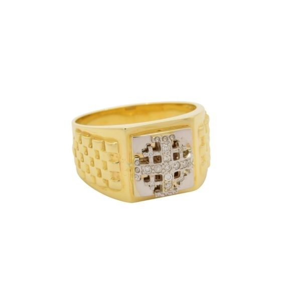14K Yellow Gold Jerusalem Cross Ring with 0.12 ct Diamonds