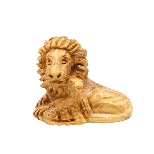 Olive Wood Reclining Lion with Lamb