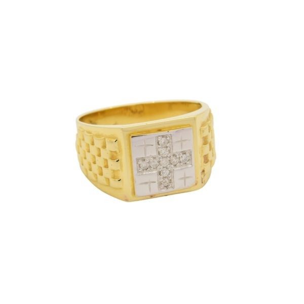 14K Yellow Gold Greek Cross Ring with 0.13 ct Diamonds