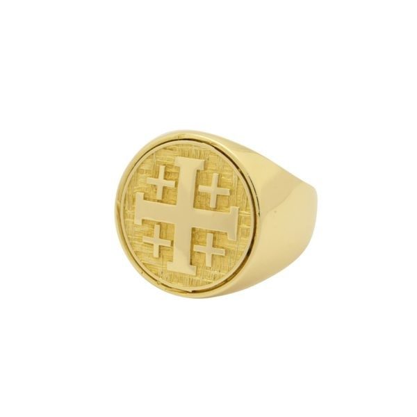 14K Yellow Gold Jerusalem Cross Ring (Style 2)