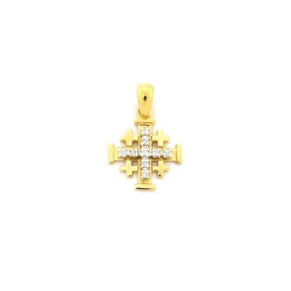 14K Yellow Gold Jerusalem Cross Pendant with 0.21 ct Diamonds