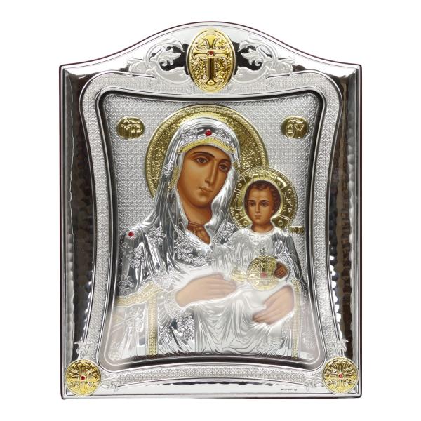 Silver-Plated Virgin and Child Icon with Crest