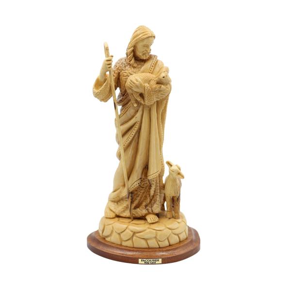 Olive Wood Good Shepherd with Sheep Statue