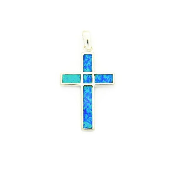 Sterling Silver Latin Cross Pendant with Opal (Style 4)
