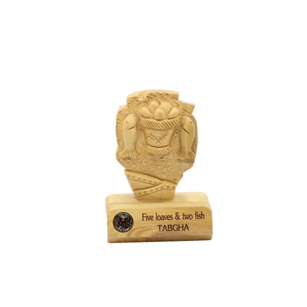 Olive Wood Loaves and Fishes Plaque on Base